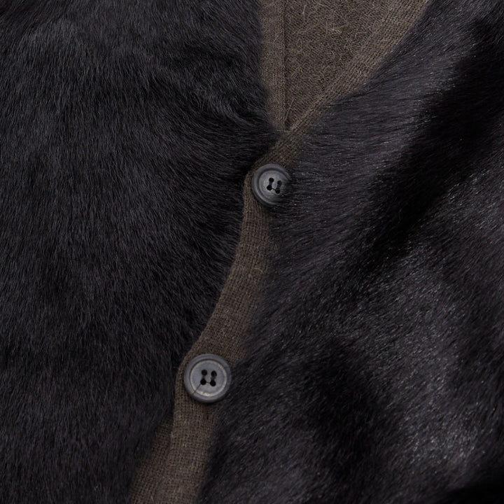 LANVIN black brown 100% alpaca fur front panel cardigan jacket M