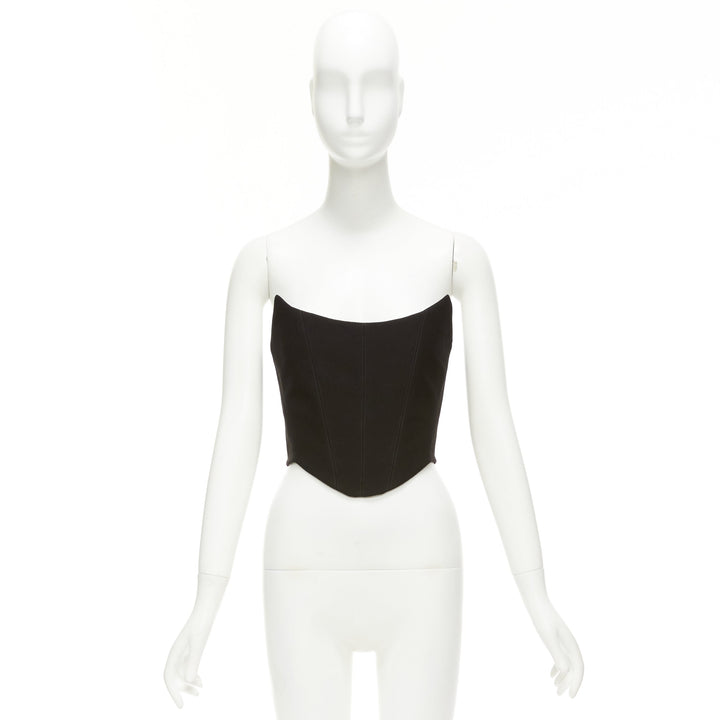 ROZIE black pointed neckline boned cropped corset bustier top FR34 XS