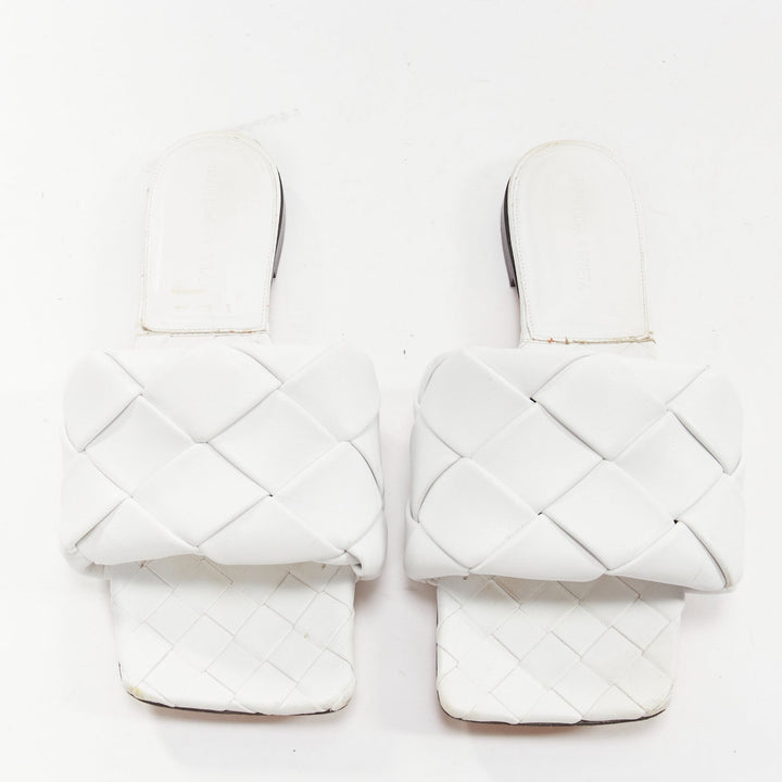 BOTTEGA VENETA Lido white intrecciato woven leather square toe slippers EU37