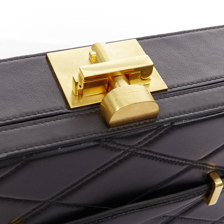 OSCAR DE LA RENTA Alibi Minaudiere black leather gold hardware box clutch