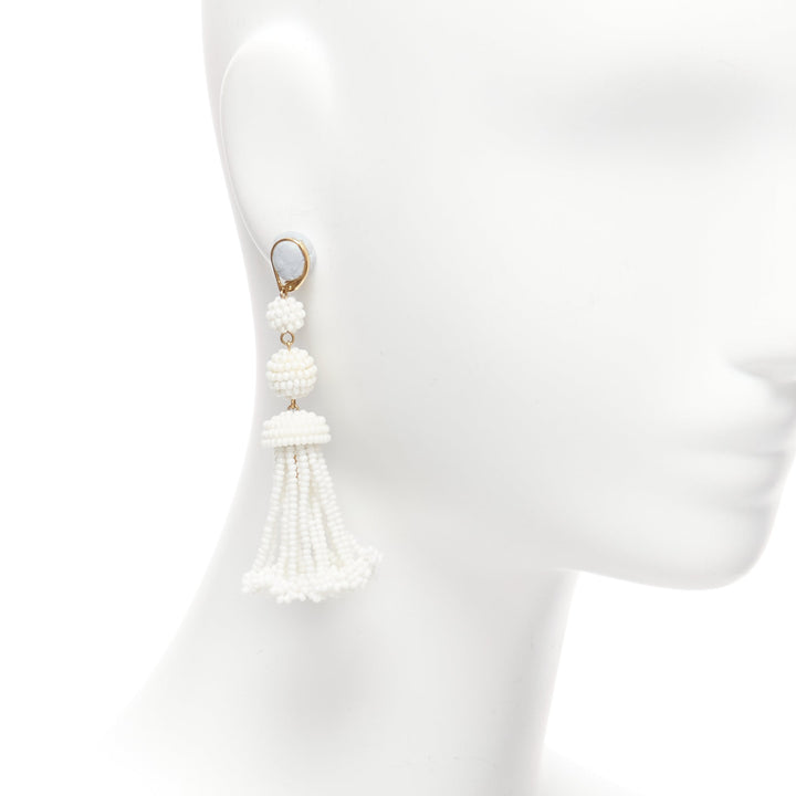 OLD CELINE Phoebe Philo white beaded tassel drop earrings Pair