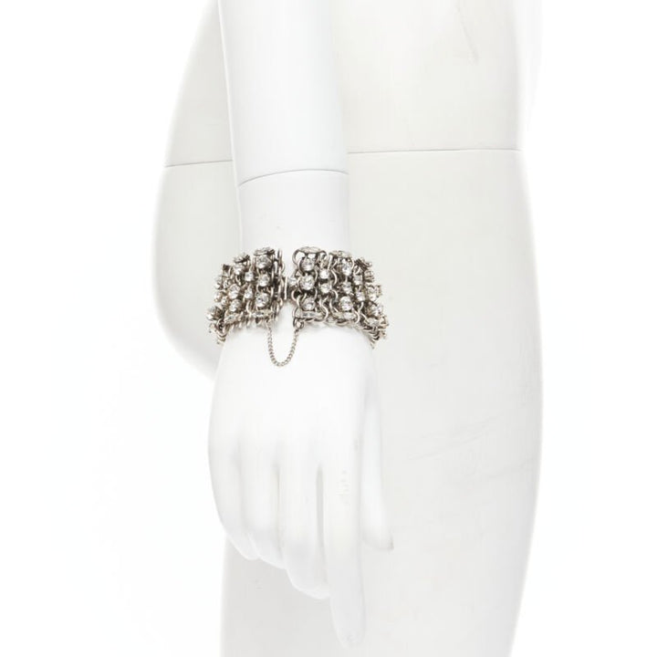 rare SAINT LAURENT Grunge Punk crystal embellished silver chain bracelet cuff