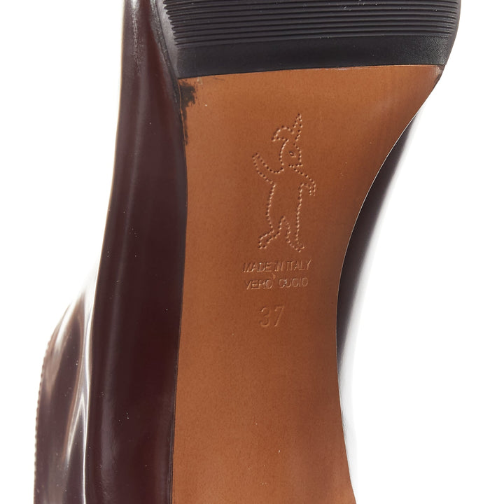 MARNI dark brown black toe cap kitten heel zip front bootie EU37