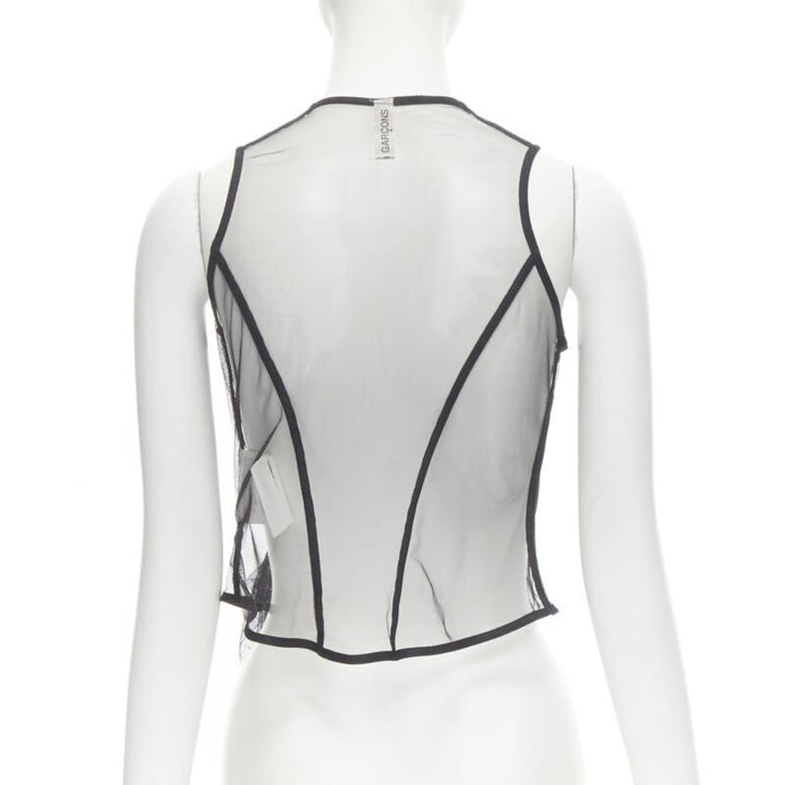 Runway COMME DES GARCONS 2004 black sheer mesh jewel embellishment ruffle vest S