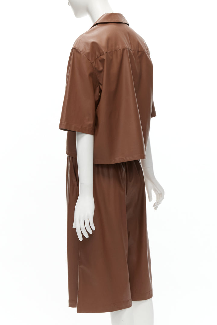 TIBI brown faux leather boxy fit shirt culotte wide shorts S