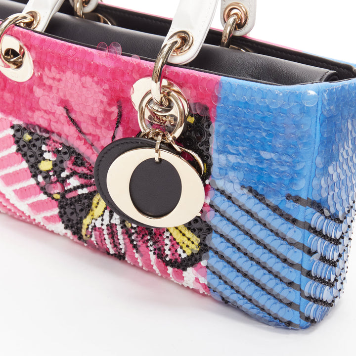 rare CHRISTIAN DIOR Lady D-joy Runway pink blue butterfly sequins crossbody bag