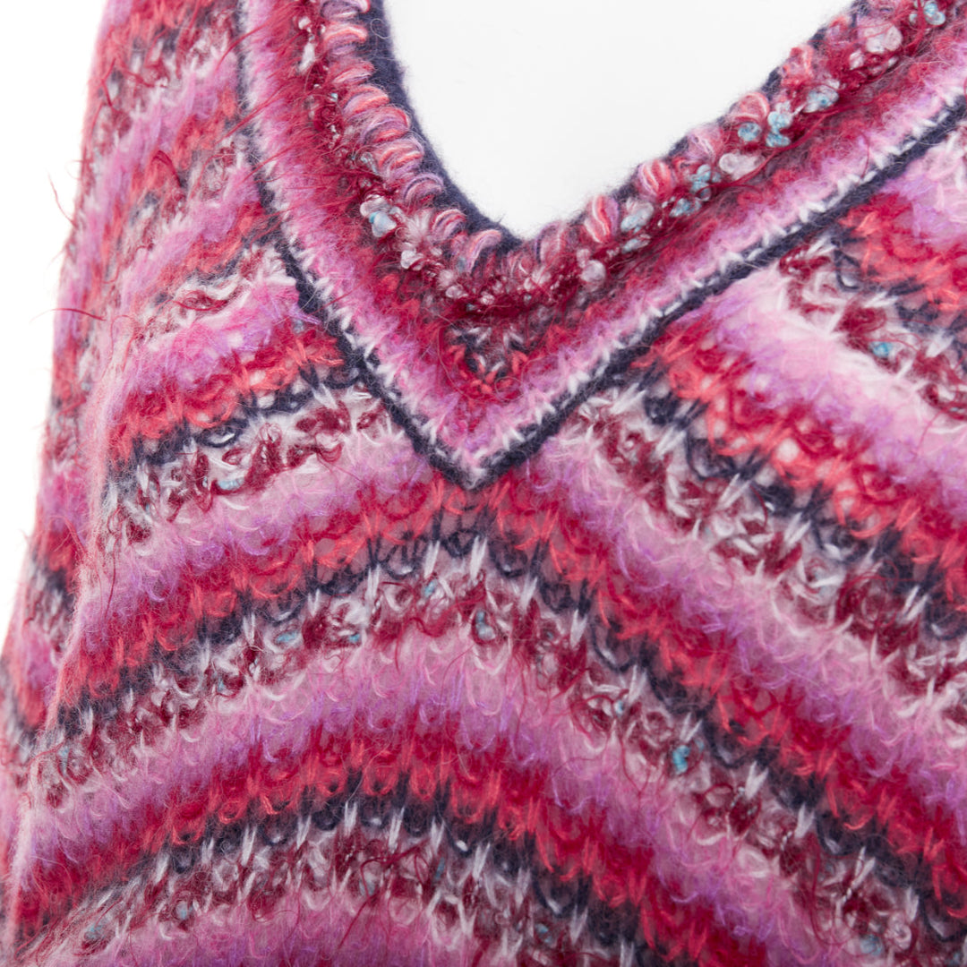 CHANEL 22A pink alpaca blend striped loose knit Vneck CC logo sweater FR38 M