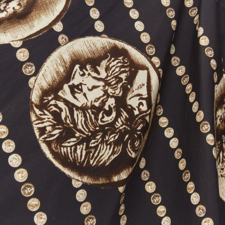 DOLCE GABBANA Antique Roman medallion coin black cotton flared skirt IT36 XS