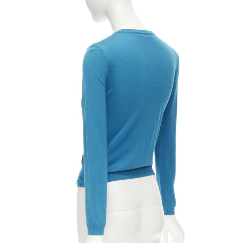 VALENTINO blue floral lace front wool silk cashmere cardigan sweater S