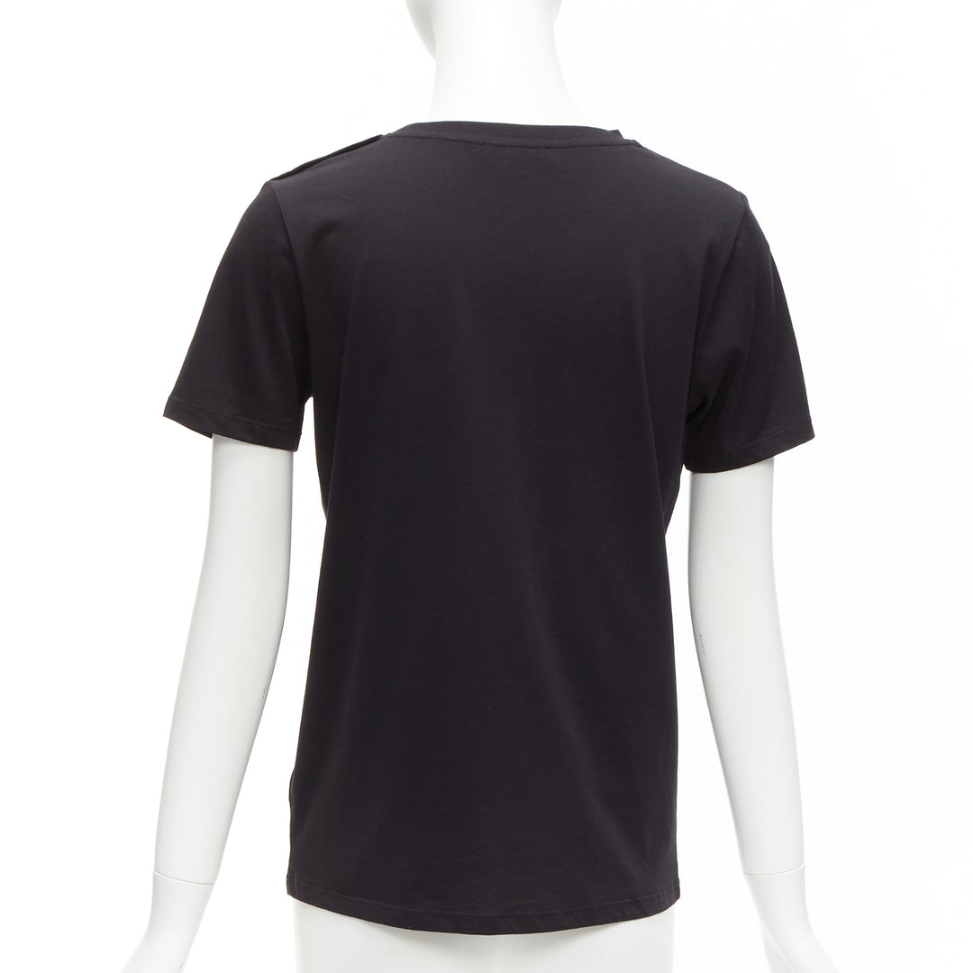 BALMAIN black white B logo gold military buttons tshirt FR34 XXS