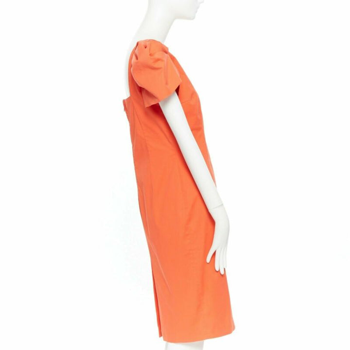 DSQUARED2 red orange ruche drape dart puff sleeve big shoulders dress IT44 L