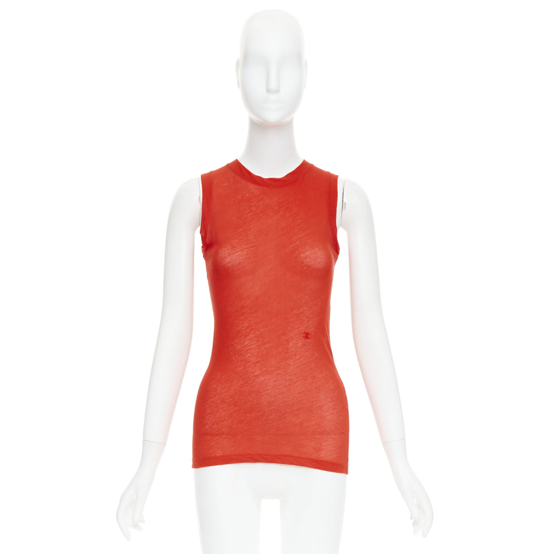 OLD CELINE Phoebe Philo red silky bias cut Triomphe anagram tank top
