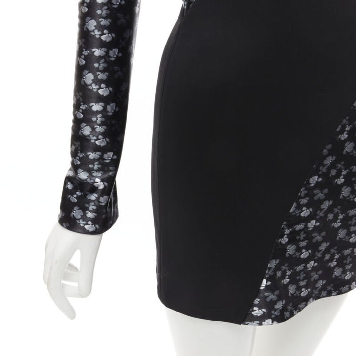 DAVID KOMA black butterfly floral print twist seam mini dress UK6 XS