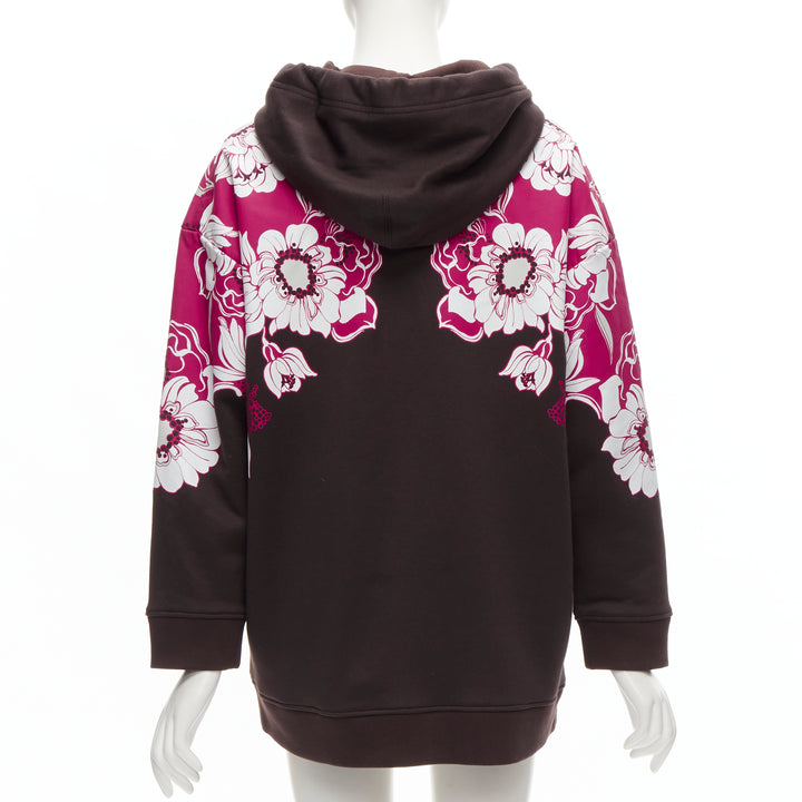 VALENTINO 2022 brown pink floral logo print cotton oversized hoodie S