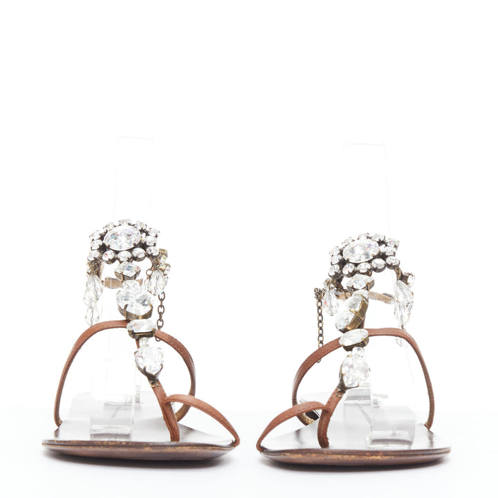GIUSEPPE ZANOTTI silver crystal tstrap charm flat leather sandals EU37