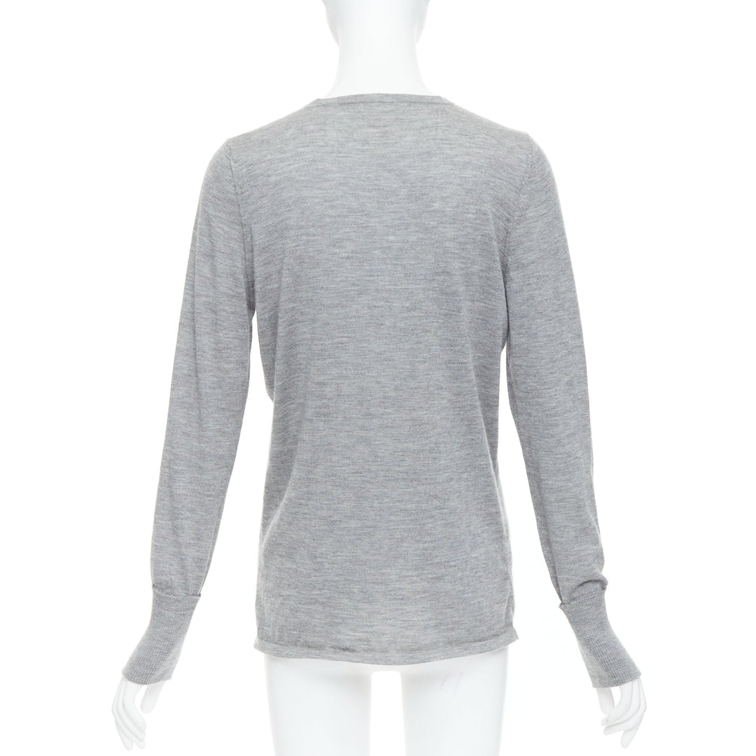 CHANEL 100% cashmere grey Camellia CC button keyhole sweater FR44 XXL