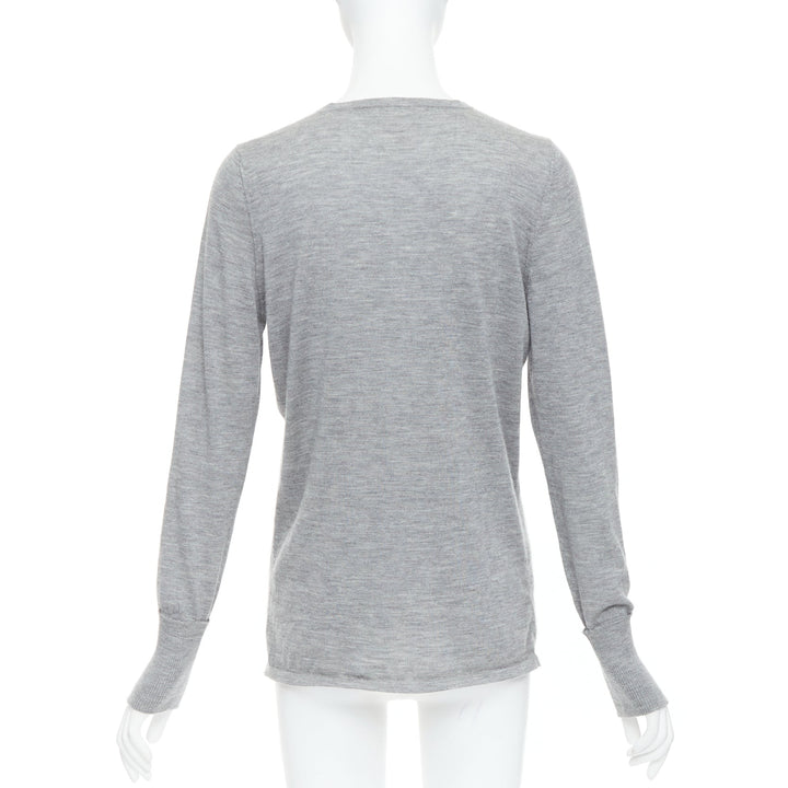 CHANEL 100% cashmere grey Camellia CC button keyhole sweater FR44 XXL