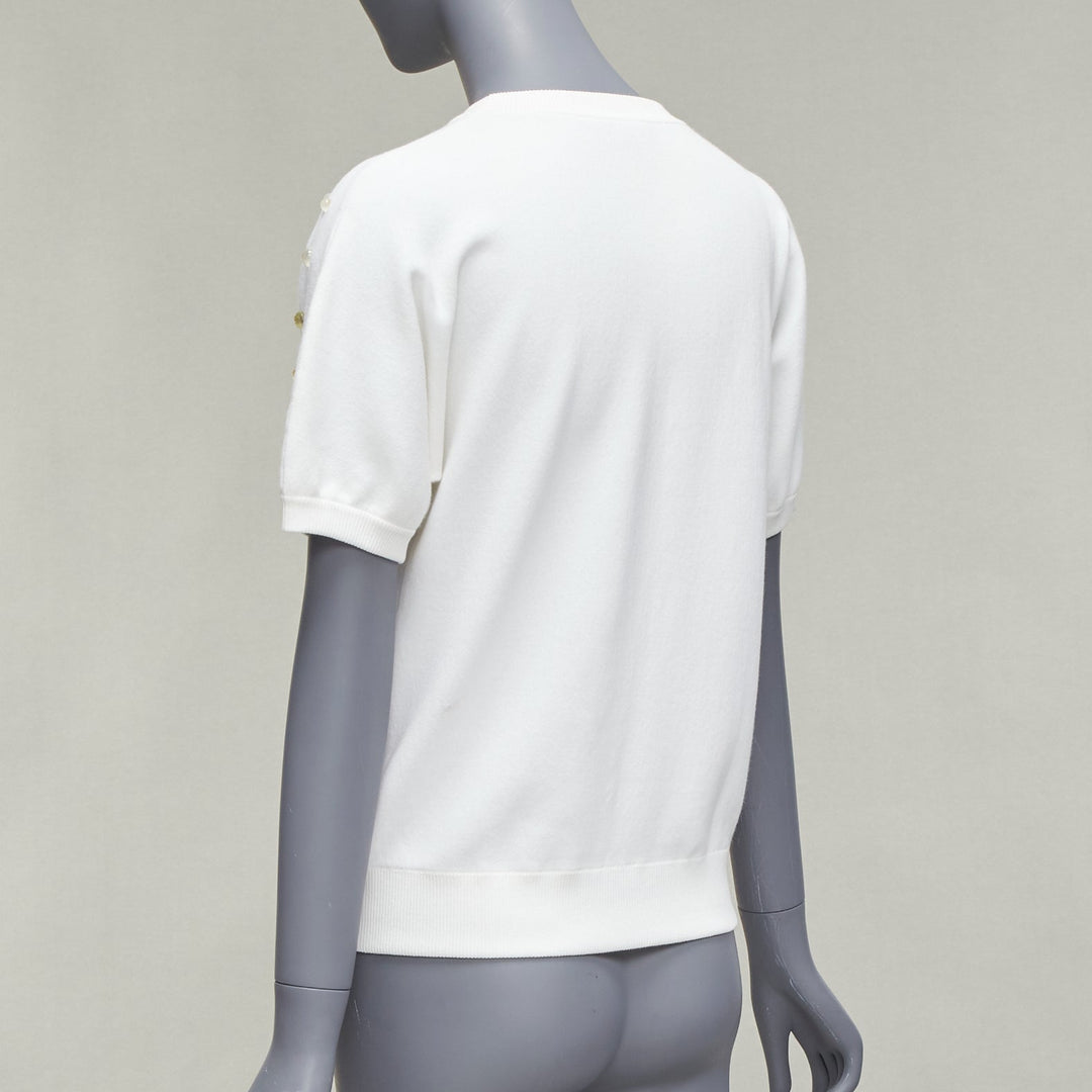 CHANEL 2018 water drop embellished cotton short sleeve pullover sweater FR36