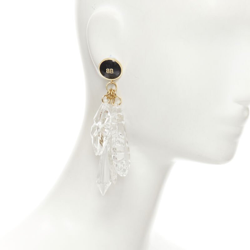 BALENCIAGA Demna 2018 Pic Pendant BB logo clear Chandelier earrings