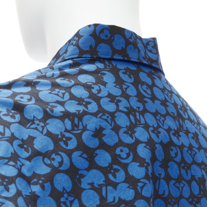LOUIS VUITTON Virgil Abloh black blue polka dot LV monogram oversized shirt L
