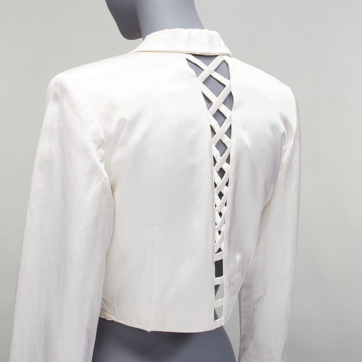 VERSUS GIANNI VERSACE pearl satin lattice lace back cropped blazer jacket IT42 M