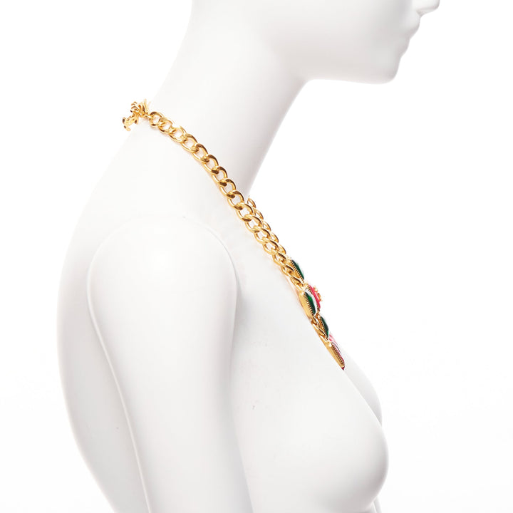 rare CHANEL B20K green pink red gripoix gold CC logo byzantine princess necklace