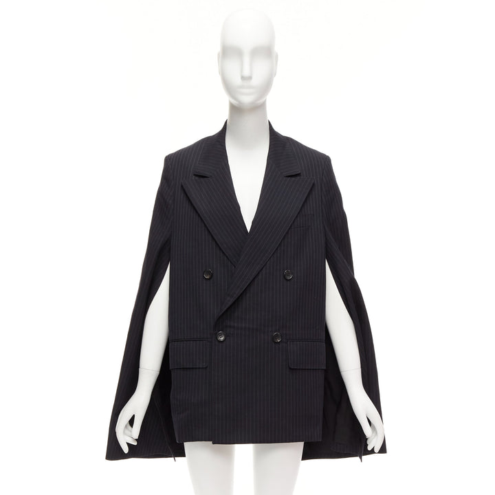 JUNYA WATANABE 2018 grey pinstripe wool blend cape sleeve boxy blazer S