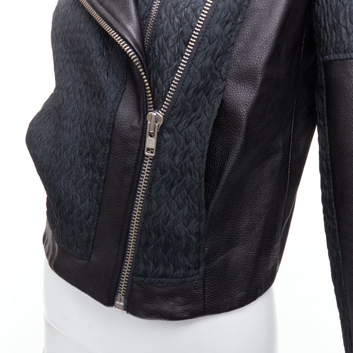 HELMUT LANG black pebbled leather textured fabric zip crop biker P