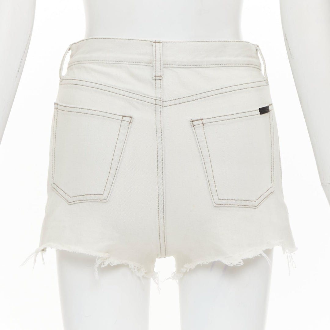 SAINT LAURENT 2021 light grey washed cotton distressed mini shorts 25"