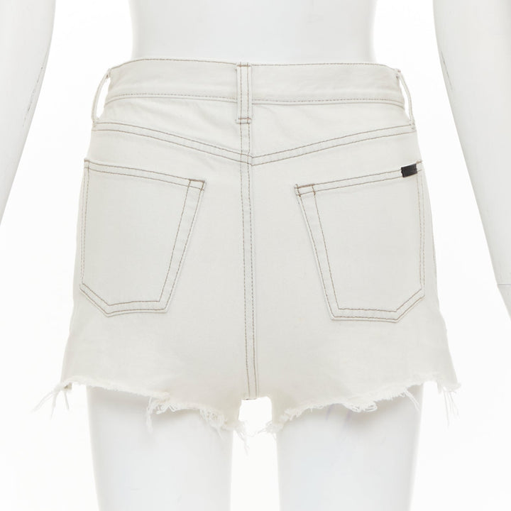 SAINT LAURENT 2021 light grey washed cotton distressed mini shorts 25"
