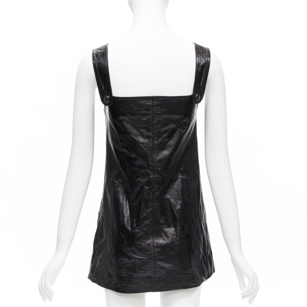 CHRISTIAN DIOR 2022 black crinkled lambskin leather CD logo dungare dress FR36 S