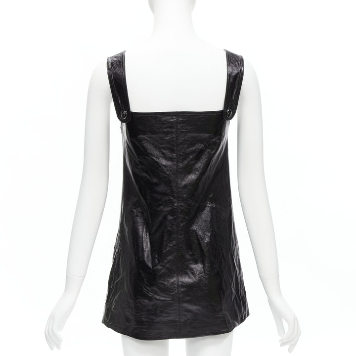 CHRISTIAN DIOR 2022 black crinkled lambskin leather CD logo dungare dress FR36 S
