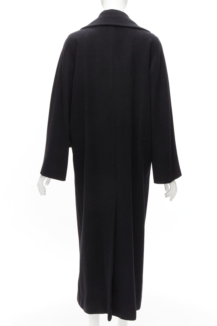 MAX MARA black virgin wool cashmere wide collar long coat IT42 M
