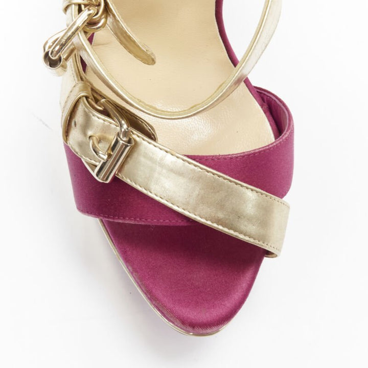 CHRISTIAN LOUBOUTIN Ambertina 140 gold pink glitter buckle strappy platform EU36