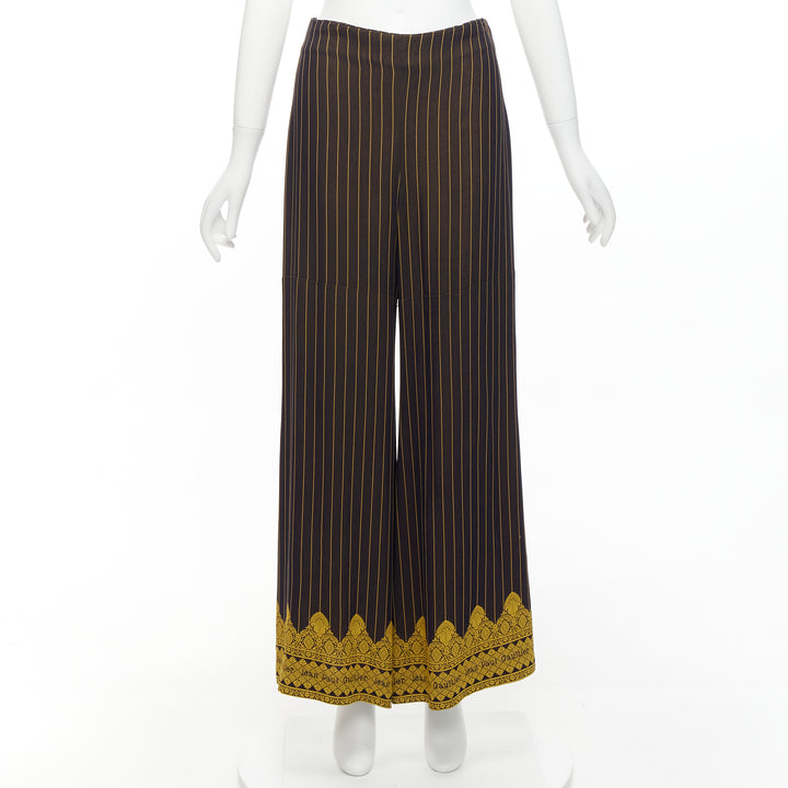 JEAN PAUL GAULTIER FEMME black gold striped logo trim wide leg pants IT40 L