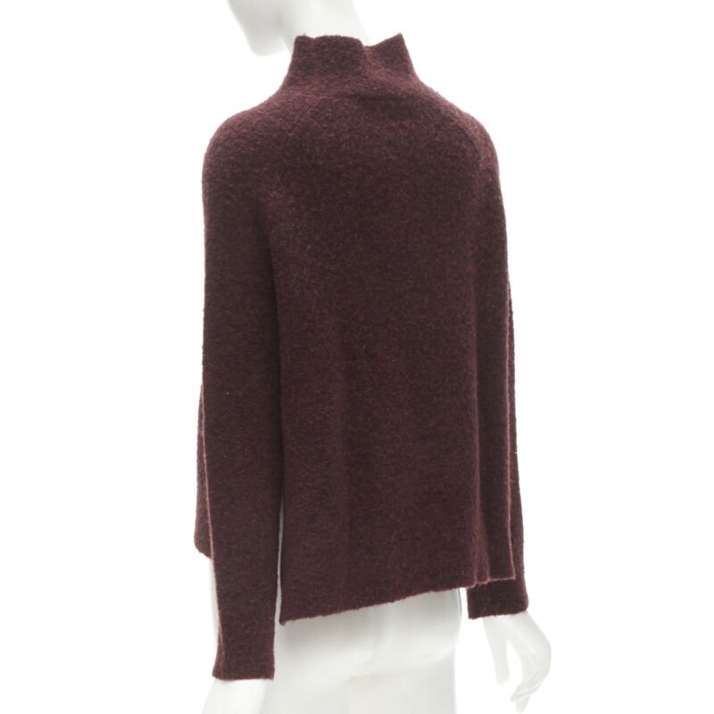 THEORY dark red wool blend fuzzy stand collar step hem sweater XS