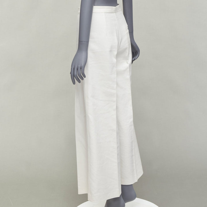 ISABEL MARANT white cotton linen high waist wide leg cropped pants FR36 S