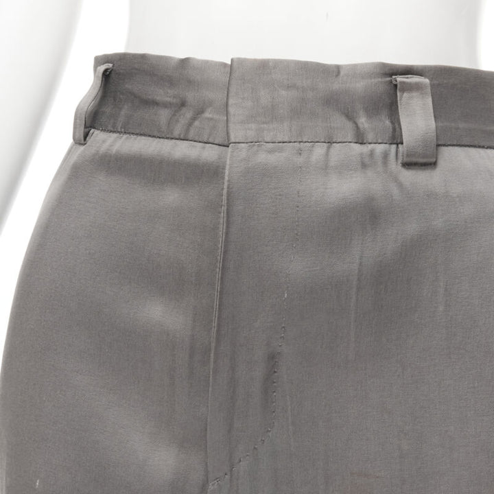 HAIDER ACKERMANN grey rayon dusty pink grosgrain cropped trousers FR38 S