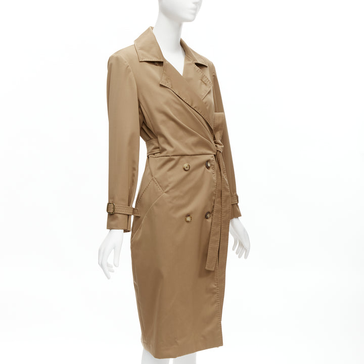 MAX MARA 100% virgin wool tan wrap tie trench coat dress IT42 M
