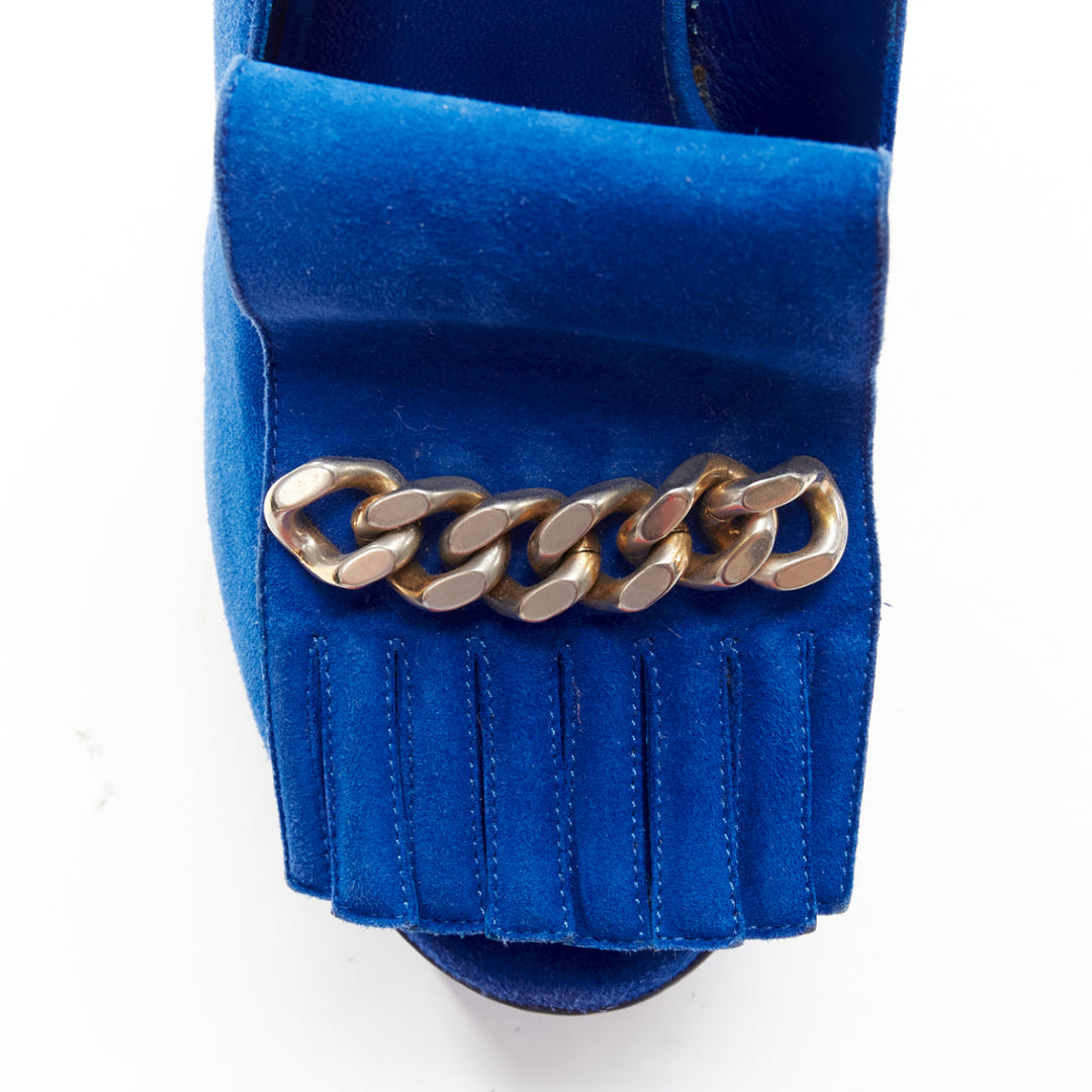 YVES SAINT LAURENT Tribute cobalt blue suede fringe chain platform EU37.5
