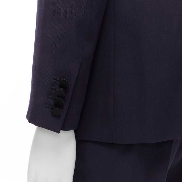 SAINT LAURENT virgin wool navy classic satin shawl collar tux blazer suit EU50 L