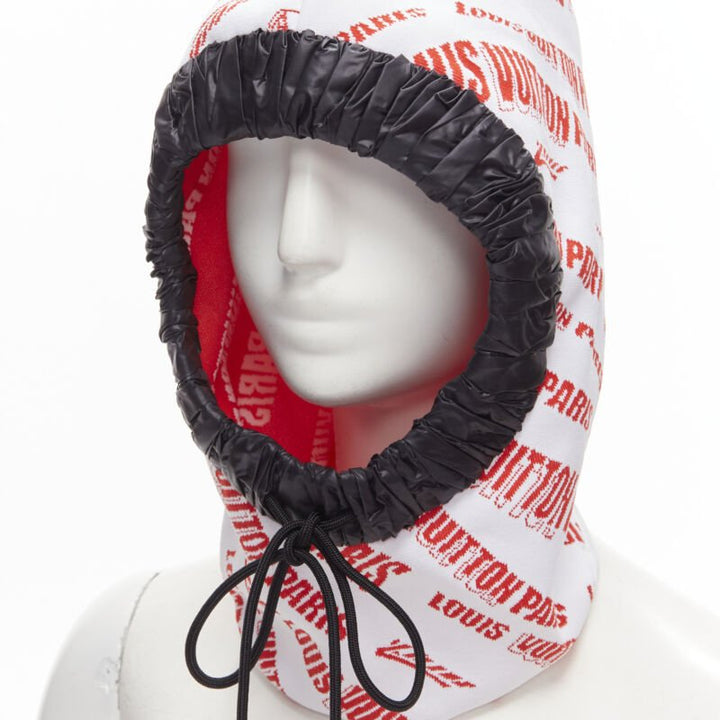 LOUIS VUITTON FORNASETTI 2021 white red logo jacquard nylon trim snood hood hat