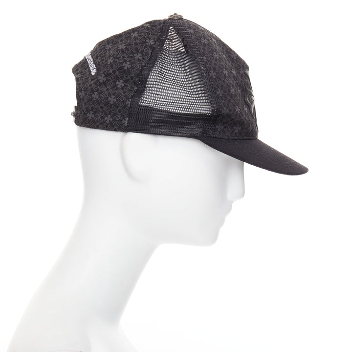 CHROME HEARTS black lambskin leather cemetery cross patch trucker cap 53-60cm