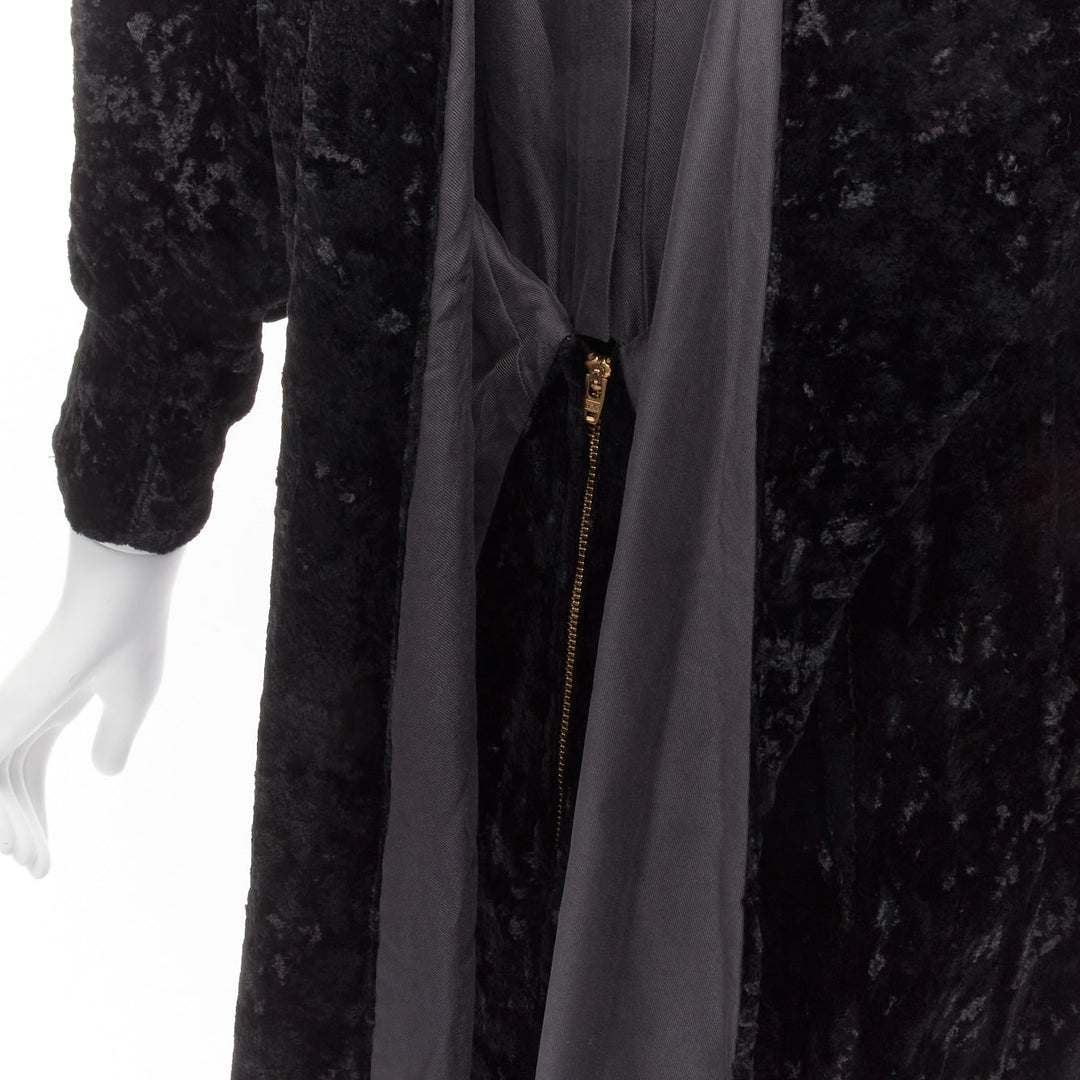 TOGA ARCHIVES PULLA black crushed velvet twill layered tie back zip dress FR36 S