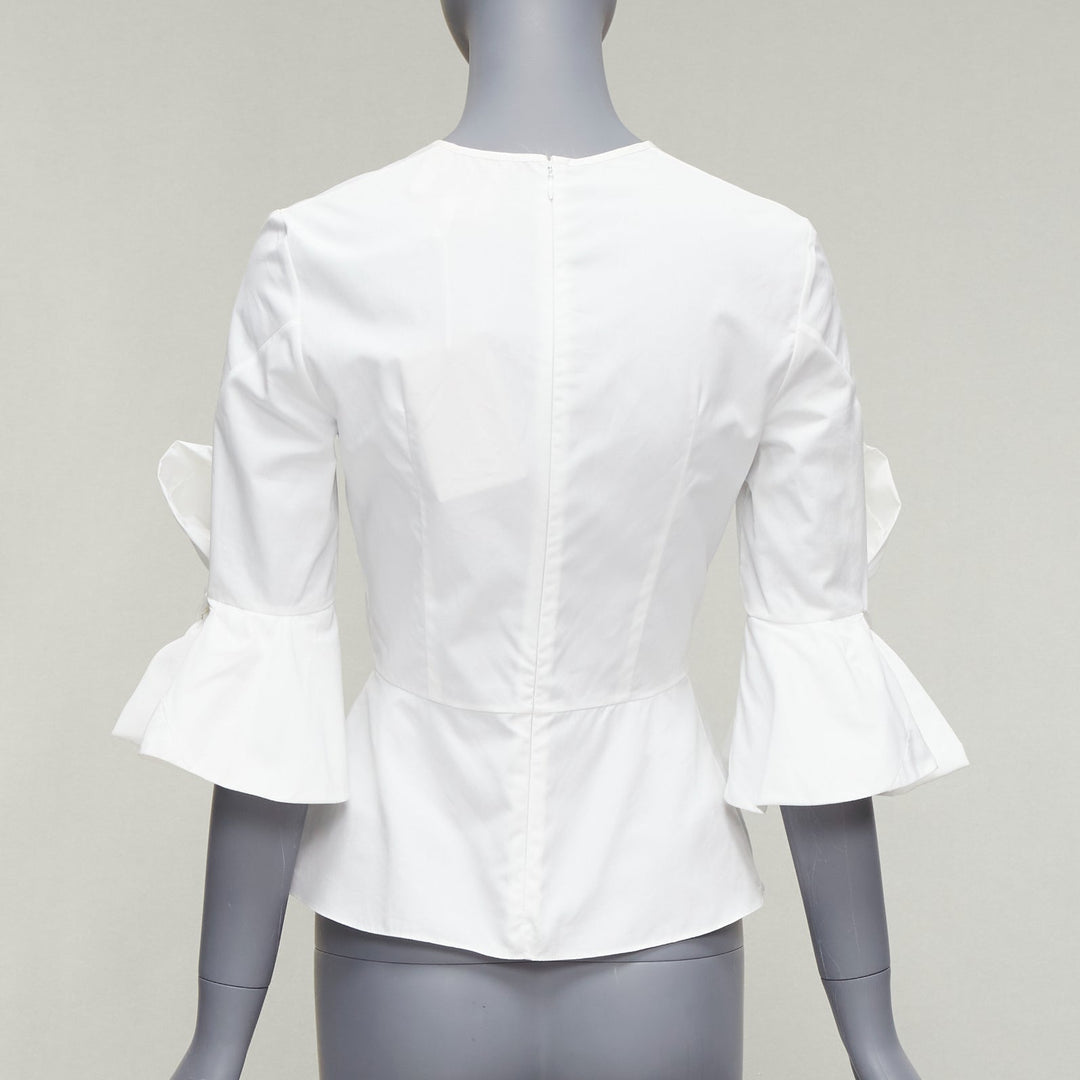 ROKSANDA Kemi white cotton poplin bow cuff flared sleeve peplum top UK6 XS
