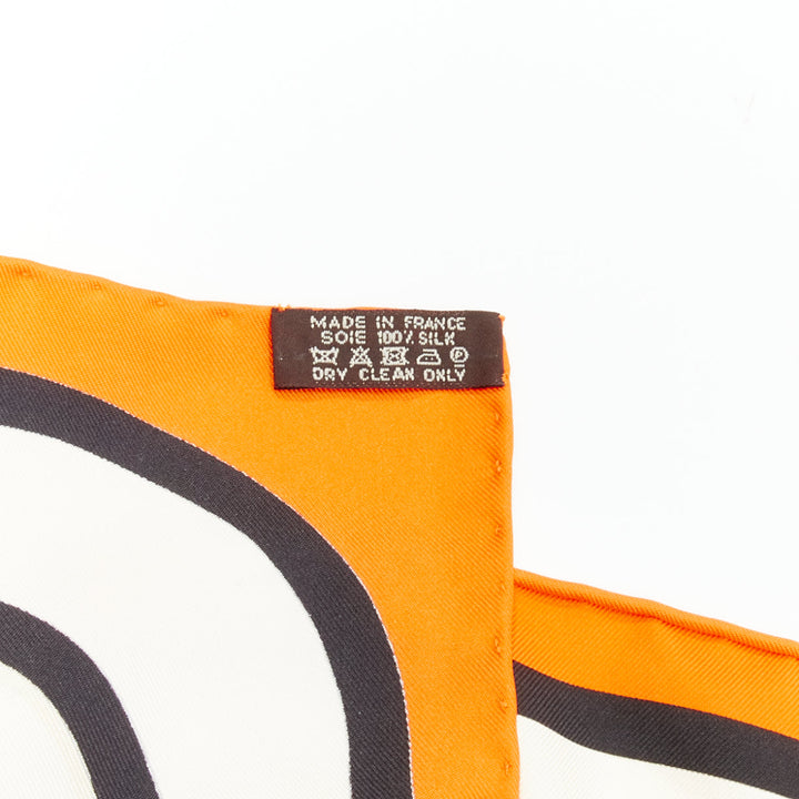 HERMES 100% silk orange border H buckle horsebit chain scarf