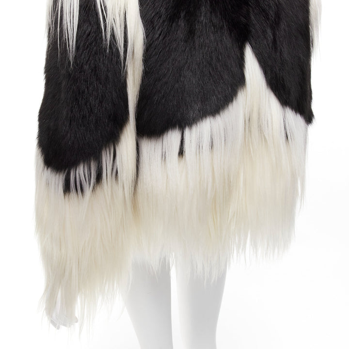 REVILLON black white rare goat rex rabbit fur patchwork long sleeve coat FR36 S