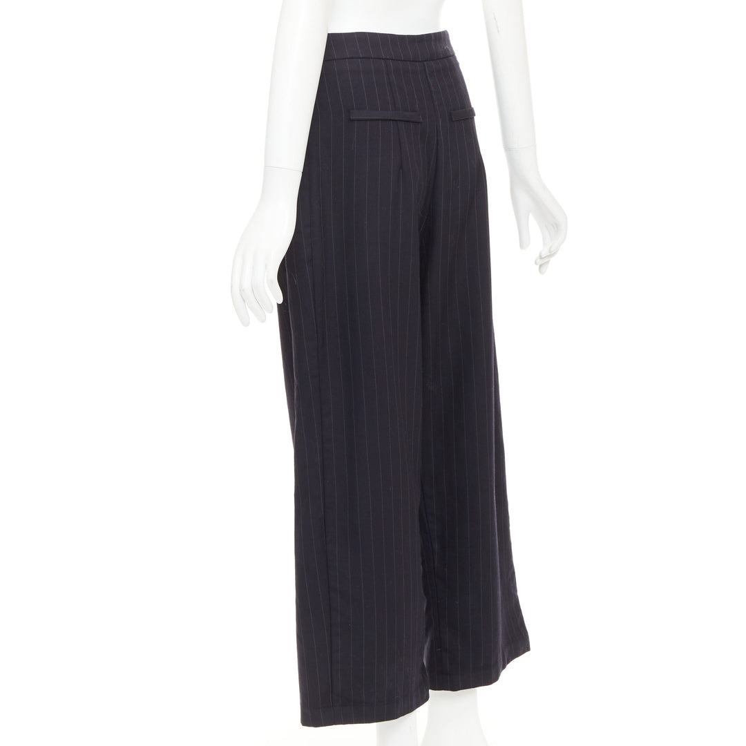 REFORMATION navy pinstripe surplus fabric silver zip fly wide pants US0 XS