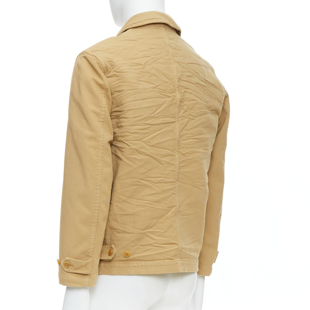 COMME DES GARCONS HOMME khaki crinkle fabric topstitch jacket
