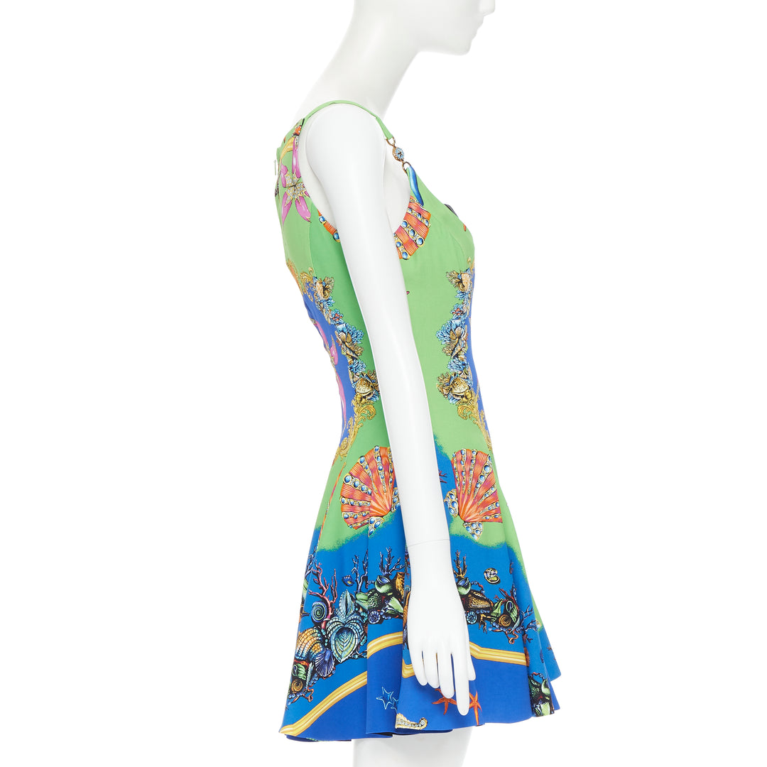 VERSACE 2021 Runway Tresor De La Mer green Medusa flared dress IT40 S